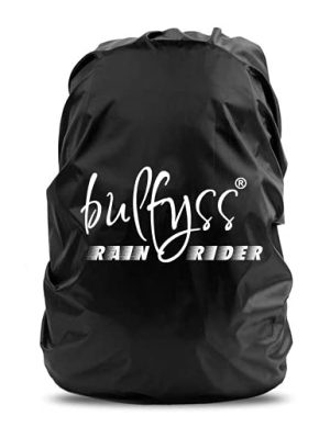 Bulfyss Rubberized 100% Waterproof Dust Proof Rain Cover for Backpack Bags, 30L-40L Rainproof Dustproof Protector Raincover Elastic Adjustable for Hiking Camping Traveling Climbing Cycling, Black