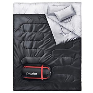 Ohuhu Sleeping Bag, Double Sleep Bag with 2 Pillows for 7-20 ℃ Waterproof Lightweight 2 Person Adults Sleeping Bag for Camping Backpacking Hiking with Carrying Bag