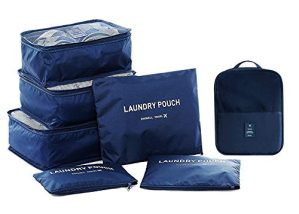 Styleys Polyester Navy Blue Packing Cubes 7 Set Lightweight Travel Luggage Organizers with Laundry Bag or Toiletry Bag or Shoe Bag - 6 Pcs